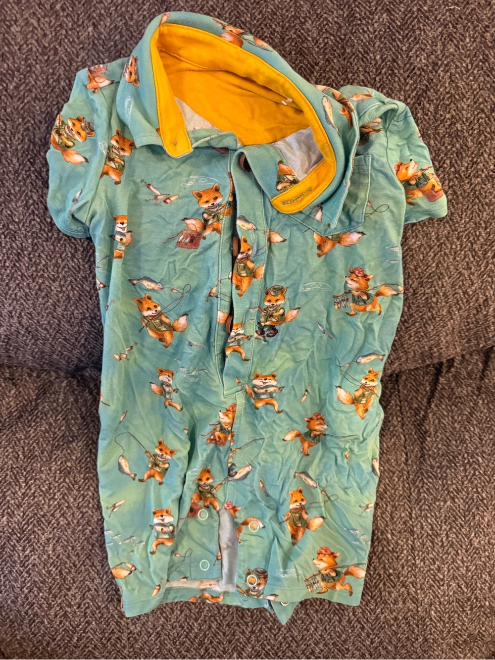 Posh Peanut Teal Short-Sleeve One-Piece with Fox Print and Yellow Trim